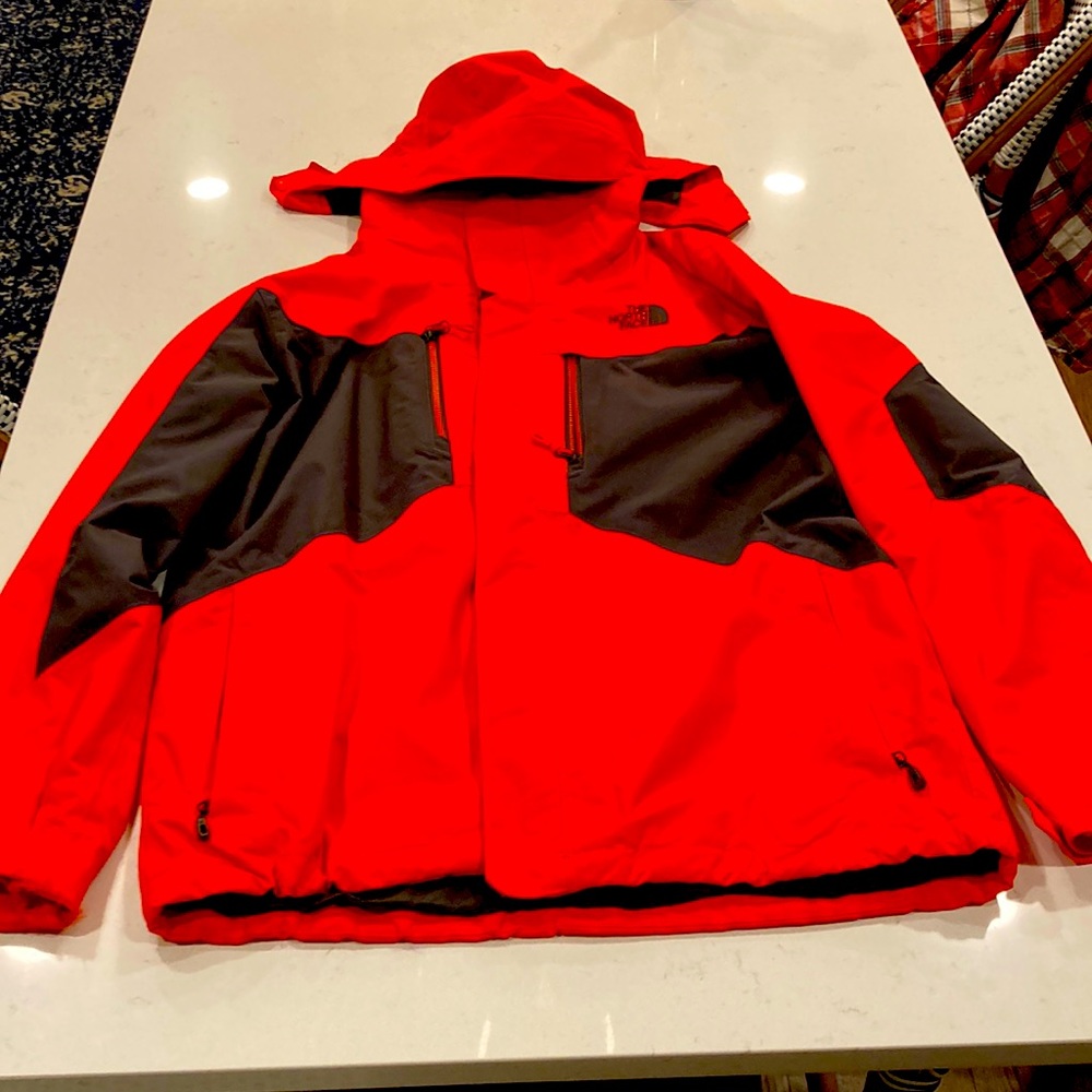 Northface red & black rain jacket with hood